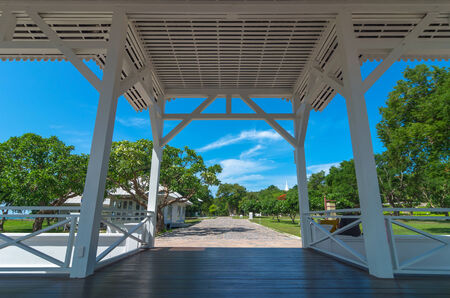 Beautiful wooden pavilion on pier at Koh Si Chang island, Thailandの写真素材