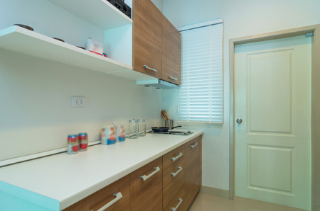 BANGKOK, THAILAND - AUG 9 : Interior kitchen of Vista Park Sathorn-Pinklao, is located at ratchaphruek on August 9,2014, Bangkok, Thailandのeditorial素材