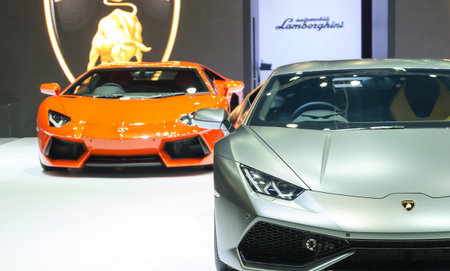 BANGKOK - APRIL 3 : 2015 Lamborghini super car on the stage show in The 36 th Bangkok International Motorshow , on April. 3, 2015 in Bangkok, Thailandのeditorial素材
