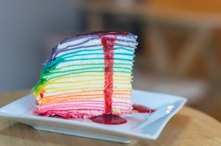 Rainbow crape cake. (Selective Focus)の写真素材