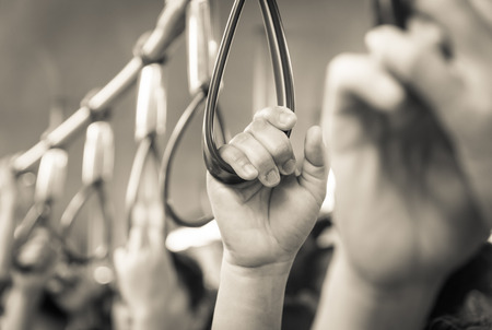 Hand handle loop in the sky trainの写真素材