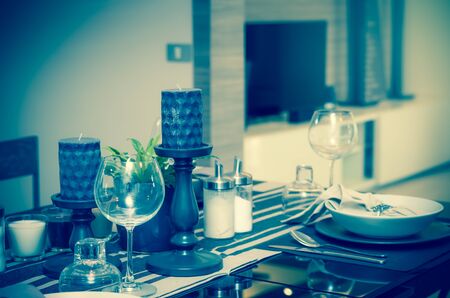 restaurant set at Luxury Interior kitchen room,vintage toneの写真素材