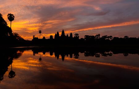 Silhouette of Angkor Wat sunrise at Siem Reap. Cambodiaの写真素材