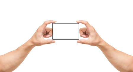 man hands catching the name card on white backgroundの写真素材