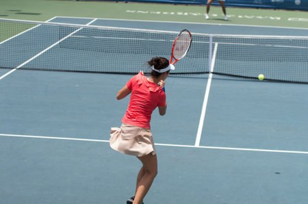 BANGKOK, MAY 22 : Nicha Lertpitaksinchai of Thailand action in Chang ITF Pro Circuit 3 International Tennis Federation 2015 on semi final match at Rama Gardens Hotel on May 22,2015 in Bangkok Thailandのeditorial素材
