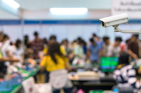 CCTV security camera on monitor the Abstract blurred photo of cashier store blur with bokeh...