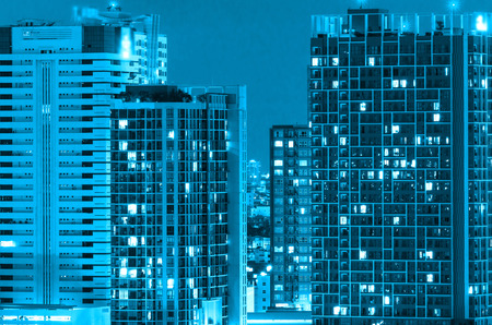 Bangkok cityscape at twilight time, blue color toneの写真素材