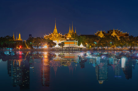 Grand palace river side reflect with Landscape Bangkok city, abstract photo