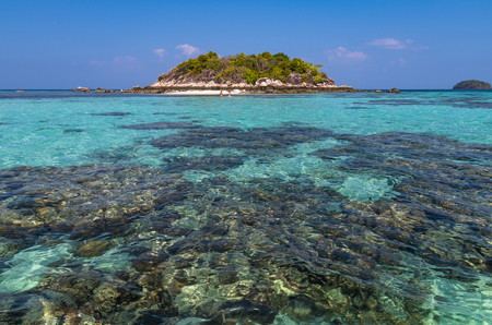 Landscape Lipe tropical island with clear sea under the nice blue sky,Thailandの写真素材
