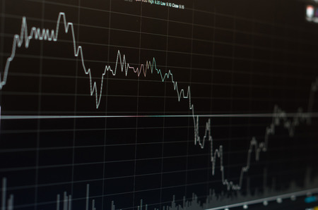 Stock market chart,Closeup Stock market exchange data on LED display, business trading conceptの写真素材