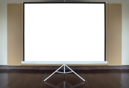Blank projector canvas isolated on wooden in the meeting roomの写真素材