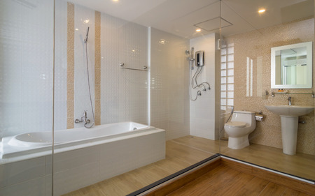 BANGKOK, THAILAND - SEP 25 : Luxury Bath room in The junior Pool Access room type of the Suvarnabhumi ville Hotel.is located near Suvarnabhumi airport. on September 25, 2016 in Bangkok, Thailandのeditorial素材