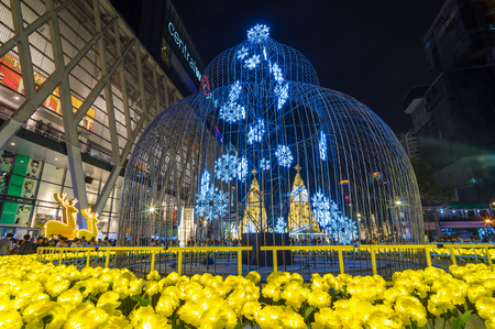 Bangkok, Thailand - December 16, 2016 : Light up Christmas Celebration 2017 with Undefined Thai people at night at Central World on December 16, 2016, Christmas and Happy new year in Bangkok, Thailandのeditorial素材