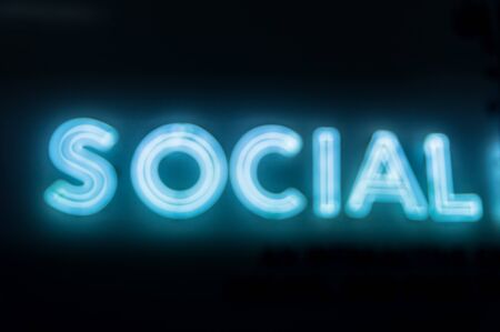 Neon Light of social,Abstract blurred photo of Social wordingの写真素材