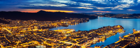 Top view panorama of Bergen cityscape, Norwayの写真素材