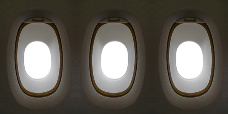 Three Airplane window Mockup, travel and transportation mockup conceptの写真素材