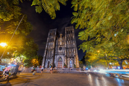 HANOI, VIETNAM - SEP 23 : St. Joseph's Cathedral was one of the first structures built by the French, is a church on Nha Tho Street in the Hoan Kiem District of Hanoi, Vietnam. on September 23, 2017.のeditorial素材