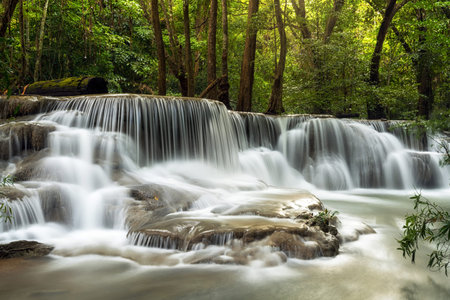 Beautiful waterfall in the forest, huay mae khamin waterfall, Kanchanaburi province, thailand,...