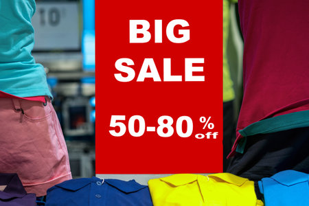 sale 50-80% off mock up advertise display frame setting over the clothes line in the shopping...