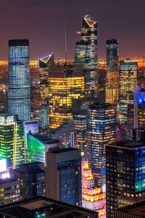 Ckoseup Top Scene of New York City Cityscape in lower manhattan at the twilight time, USA downtown skyline, Architecture and building skyscraper with tourist conceptの写真素材