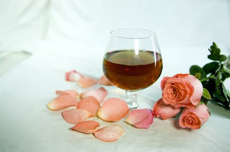 Wine and rosesの写真素材