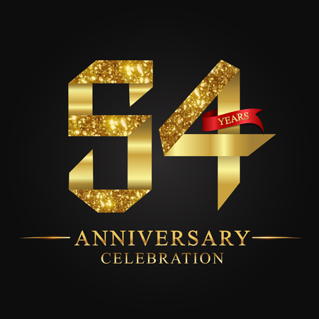 anniversary, aniversary, 54 years anniversary celebration logotype. Logo,ribbon golden number on black background.Numbers ribbon goldのイラスト素材