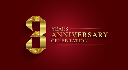 anniversary, 3 years anniversary celebration logotype. Logo,ribbon golden number on red background.Numbers ribbon gold foil.のイラスト素材