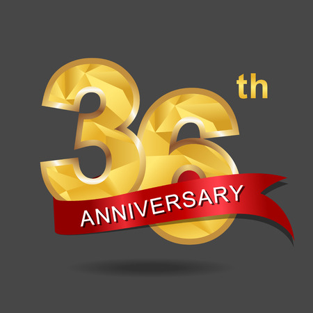 36th anniversary, aniversary,  years anniversary celebration logotype. Logo,numbers and red ribbon.のイラスト素材