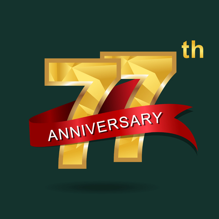 77th anniversary, aniversary,  years anniversary celebration logotype. Logo,numbers and red ribbon.のイラスト素材