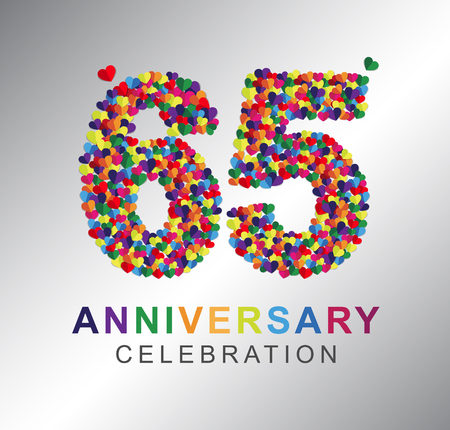 Anniversary multi-color hearts. 65th anniversary logo.のイラスト素材