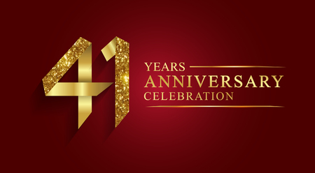 41 years anniversary celebration greeting. Ribbon golden number on red background.Numbers ribbon gold foil.のイラスト素材