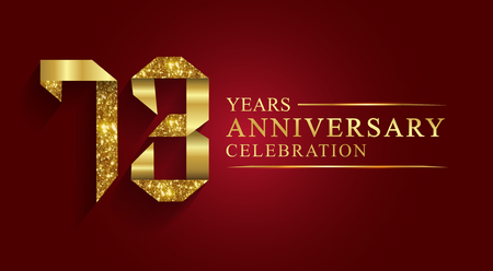 73 years anniversary celebration greeting. Ribbon golden number on red background.Numbers ribbon gold foil.のイラスト素材