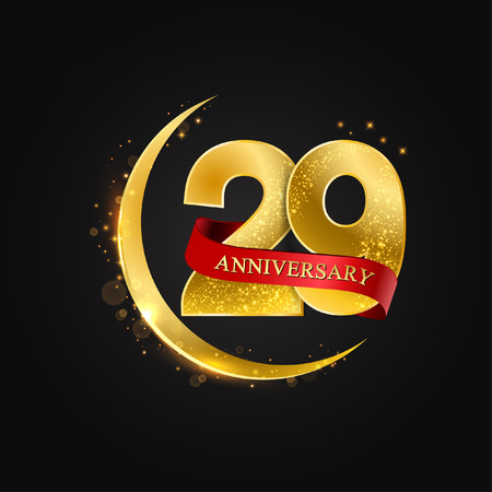Eid al Adha 29 years anniversary.Pattern with arabic golden, gold half moon and glitter.Vector illustration of greeting cards, covers, prints.のイラスト素材