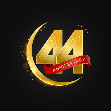 Eid al Adha 44 years anniversary.Pattern with arabic golden, gold half moon and glitter.Vector illustration of greeting cards, covers, prints.のイラスト素材
