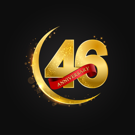 Eid al Adha 46 years anniversary.Pattern with arabic golden, gold half moon and glitter.Vector illustration of greeting cards, covers, prints.のイラスト素材
