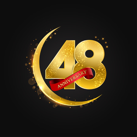 Eid al Adha 48 years anniversary.Pattern with arabic golden, gold half moon and glitter.Vector illustration of greeting cards, covers, prints.のイラスト素材