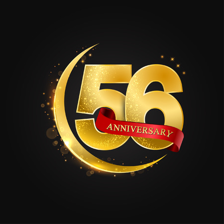 Eid al Adha 56 years anniversary.Pattern with arabic golden, gold half moon and glitter.Vector illustration of greeting cards, covers, prints.のイラスト素材