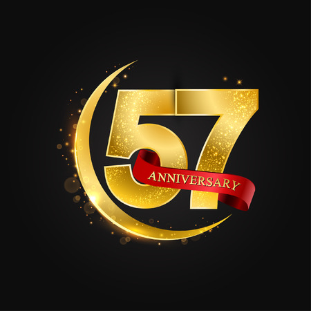 Eid al Adha 57 years anniversary.Pattern with arabic golden, gold half moon and glitter.Vector illustration of greeting cards, covers, prints.のイラスト素材