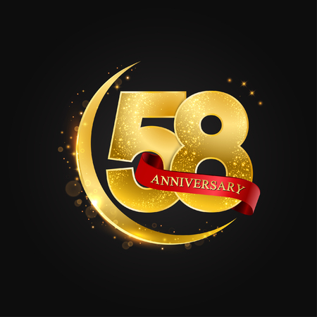 Eid al Adha 58 years anniversary.Pattern with arabic golden, gold half moon and glitter.Vector illustration of greeting cards, covers, prints.のイラスト素材
