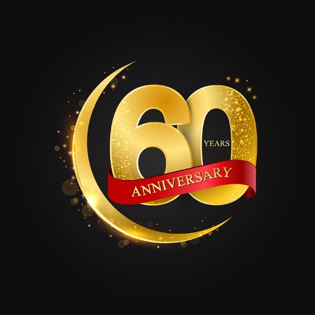 Eid al Adha 60 years anniversary.Pattern with arabic golden, gold half moon and glitter.Vector illustration of greeting cards, covers, prints.のイラスト素材