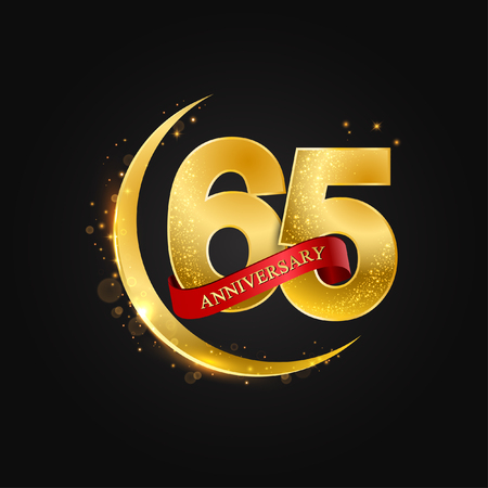 Eid al Adha 65 years anniversary.Pattern with arabic golden, gold half moon and glitter.Vector illustration of greeting cards, covers, prints.のイラスト素材