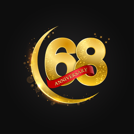 Eid al Adha 68 years anniversary.Pattern with arabic golden, gold half moon and glitter.Vector illustration of greeting cards, covers, prints.のイラスト素材