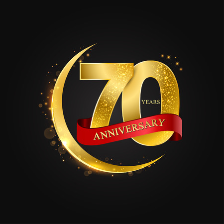 Eid al Adha 70 years anniversary.Pattern with arabic golden, gold half moon and glitter.Vector illustration of greeting cards, covers, prints.のイラスト素材