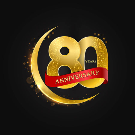 Eid al Adha 80 years anniversary.Pattern with arabic golden, gold half moon and glitter.Vector illustration of greeting cards, covers, prints.のイラスト素材