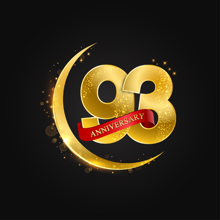 Eid al Adha 93 years anniversary.Pattern with arabic golden, gold half moon and glitter.Vector illustration of greeting cards, covers, prints.のイラスト素材