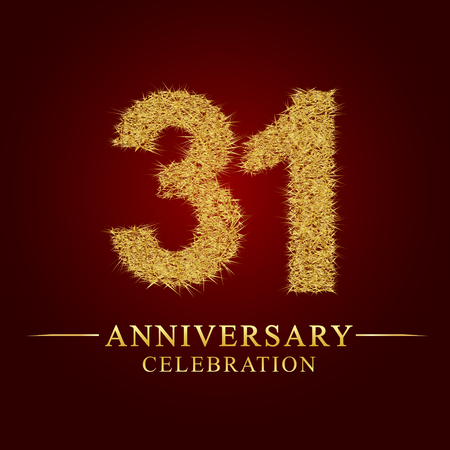 31 years anniversary celebration logotype. Logo gold pile of dry rice on red background. Number nest and fuzz gold foil.のイラスト素材