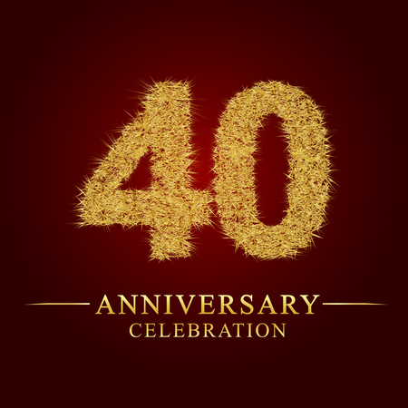 40 years anniversary celebration logotype. Logo gold pile of dry rice on red background. Number nest and fuzz gold foil.のイラスト素材