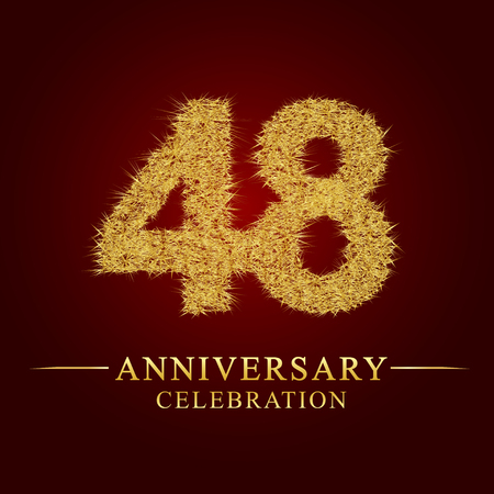 48 years anniversary celebration logotype. Logo gold pile of dry rice on red background. Number nest and fuzz gold foil.のイラスト素材