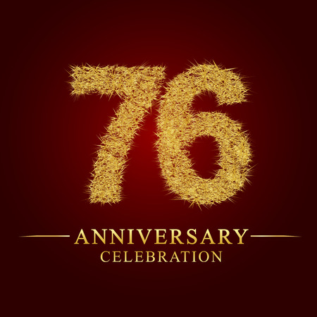 76 years anniversary celebration logotype. Logo gold pile of dry rice on red background. Number nest and fuzz gold foil.のイラスト素材