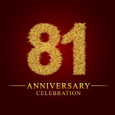 81 years anniversary celebration logotype. Logo gold pile of dry rice on red background. Number nest and fuzz gold foil.のイラスト素材